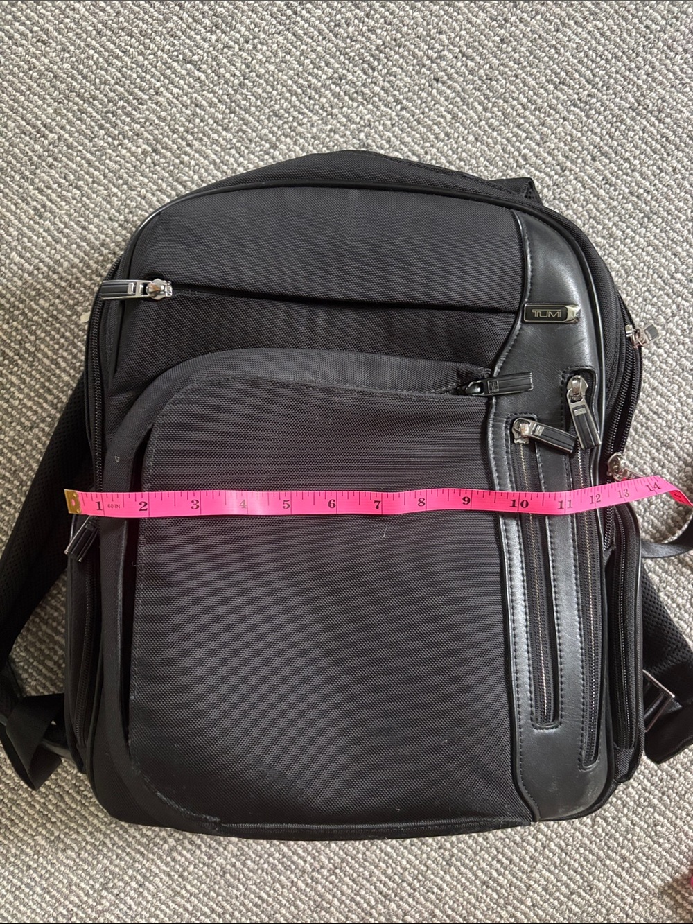 Tumi Black Ballistic Nylon Expandable Backpack with Leather Trim